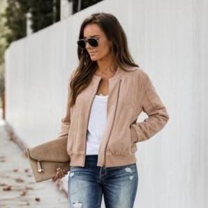 VICI- Medium Faux Suede Bomber Jacket in Blush NWT